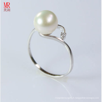 Bague à perles blanches en argent pure 925 (ER107)